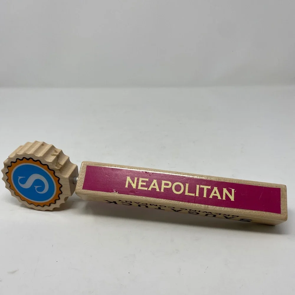 Saugatuck Brewing Company Neapolitan Beer Tap Handle Wood Bottle Cap Logo